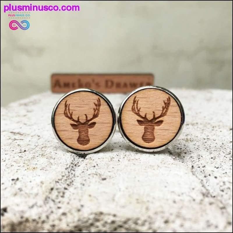 Plus Minus Co Unique Deer Head Wooden Round Cuff Links for Men