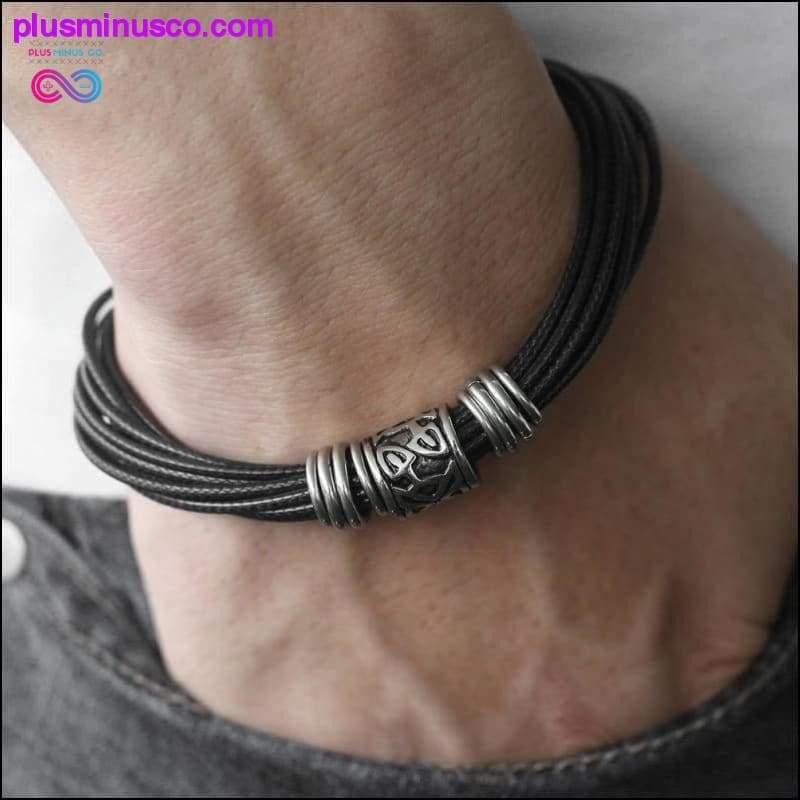 Plus Minus Co Multi-layer Braided Black Leather Stainless Steel Magnetic