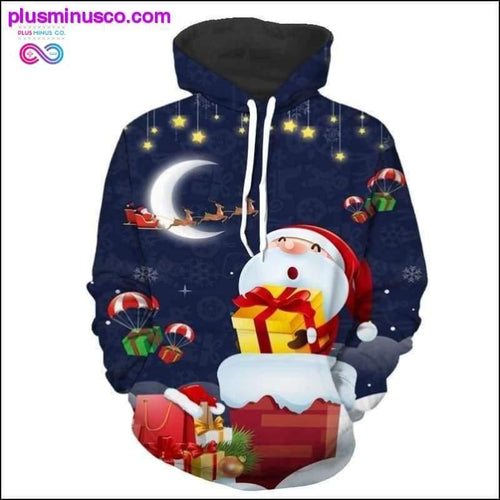 Plus Minus Co Unisex 3d Santa Claus print Hoodies Ideal Christmas Gift