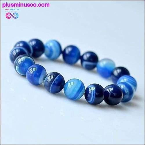 Plus Minus Co Unisex 6-8-10-12mm Blue Beads Natural Onyx Bracelet