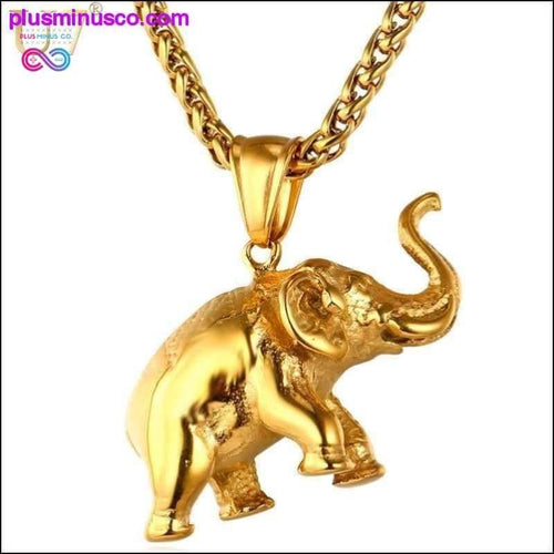Plus Minus Co Unisex Stainless Steel Gold Color Elephant Necklace and