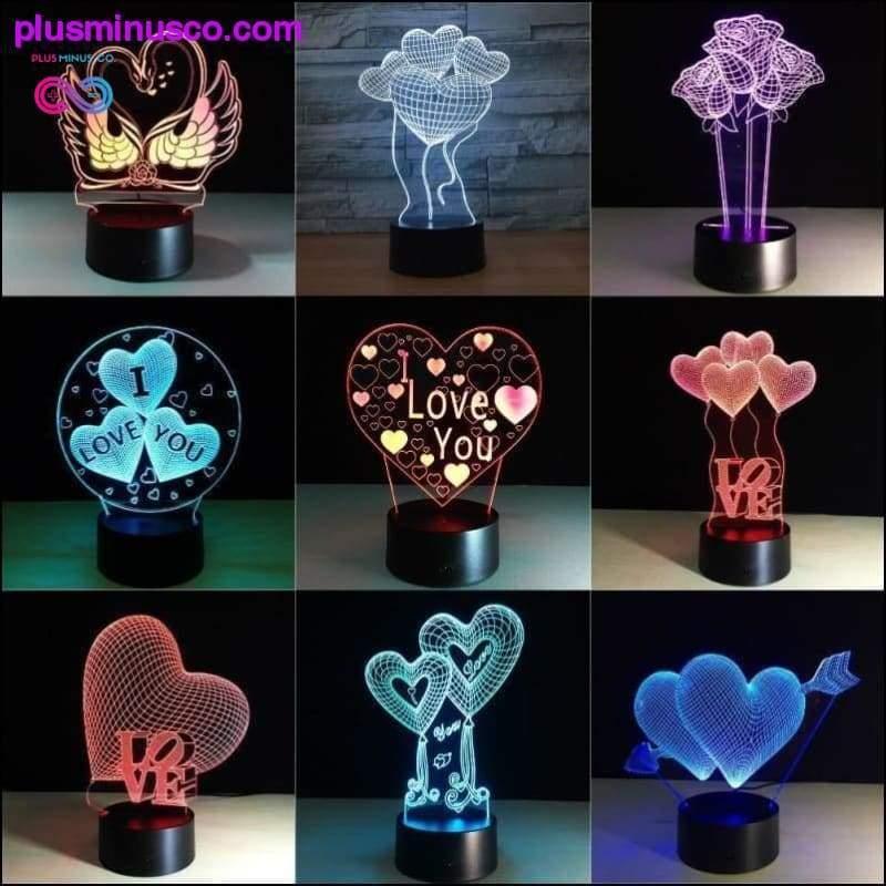 Plus Minus Co Valentines Day Gift 3D LED Table Lamps with 7 Colors Night