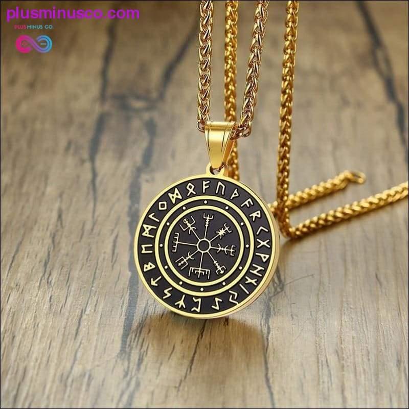 Plus Minus Co Vegvisir Men's Compass Necklace Vicking Rune Pendant Circle