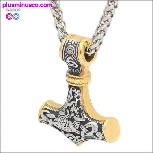 Plus Minus Co Viking 316L Stainless steel Thor Hammer Mjolnir Amulet