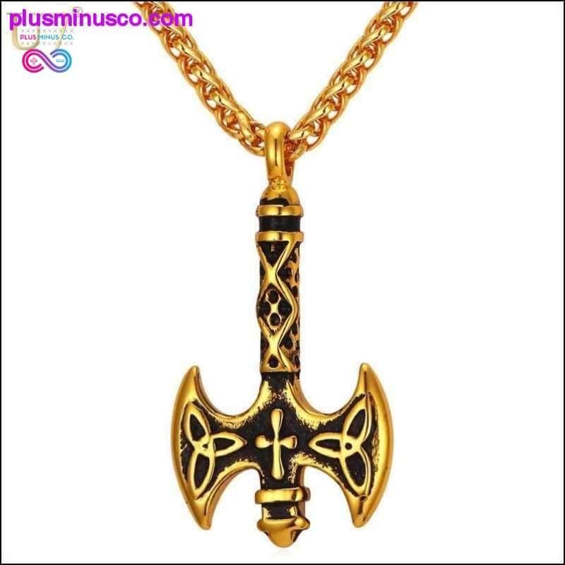 Plus Minus Co Viking Necklace and Cross Axe Pendant - Gold/Stainless Steel