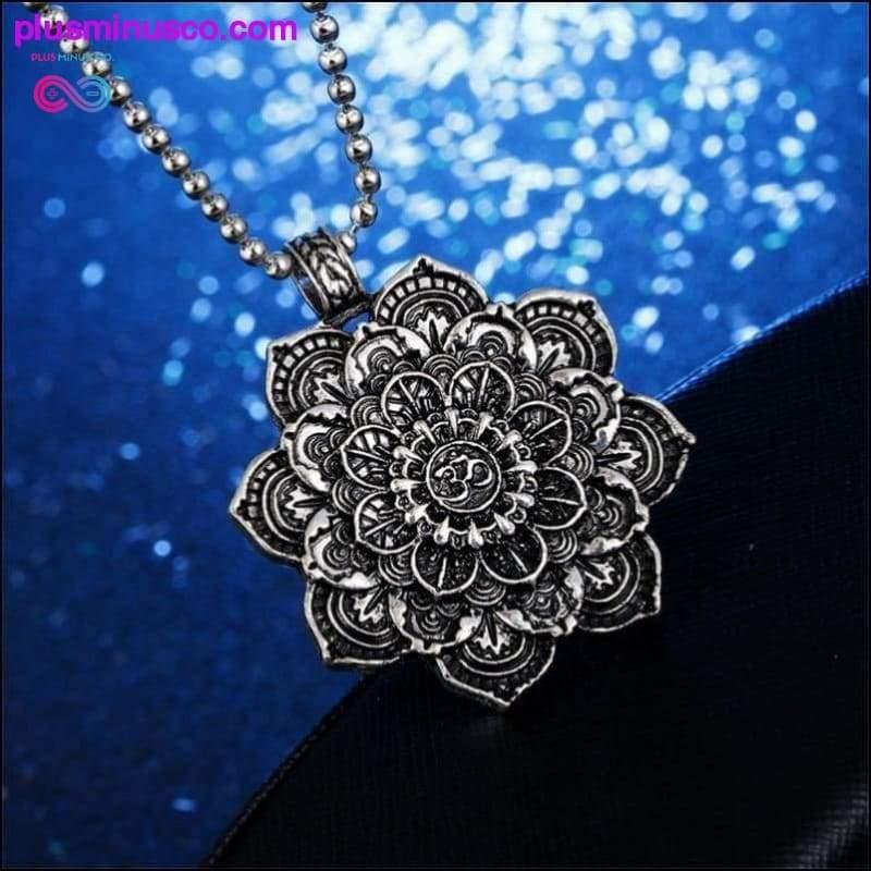 Plus Minus Co Vintage Alloy Mandala Lotus Flower Pendant Necklaces For