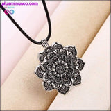 Plus Minus Co Vintage Alloy Mandala Lotus Flower Pendant Necklaces For, view 4