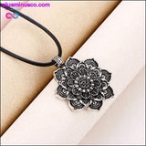 Plus Minus Co Vintage Alloy Mandala Lotus Flower Pendant Necklaces For, view 6