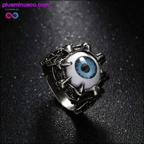 Plus Minus Co Vintage Dragon Claw Blue Evil Eye Skull Stainless Steel Ring
