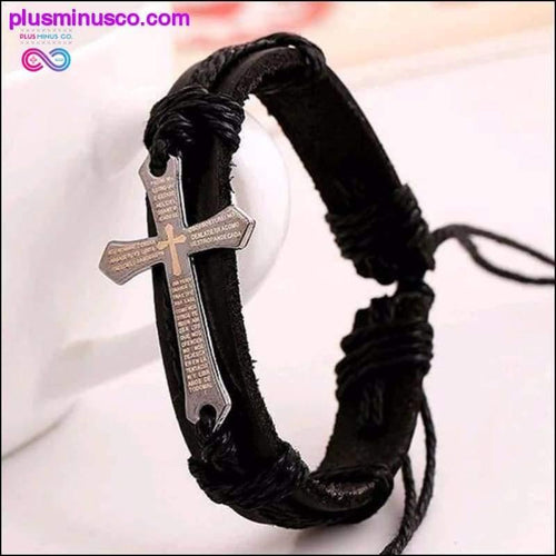 Plus Minus Co Vintage Leather Bracelets & Bangles Metal Cross Jesus Charm