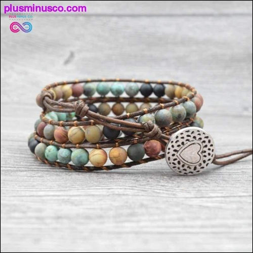 Plus Minus Co Vintage Leather Bracelets Matte Stone 3 Strands Wrap Woven