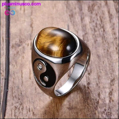 Plus Minus Co Vintage Men Boy Oval Tiger Eye Brown Stones with Yin Yang