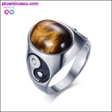 Plus Minus Co Vintage Men Boy Oval Tiger Eye Brown Stones with Yin Yang, view 3