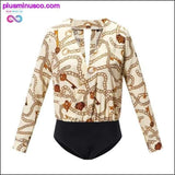 Plus Minus Co Vintage Silk Rompers Womens Jumpsuit Long Sleeve Chain Print, view 3