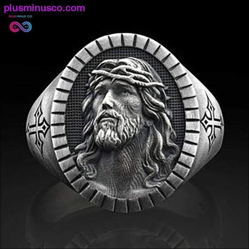 Plus Minus Co Vintage Silver Color Jesus Cross Ring Unisex Popular Fashion
