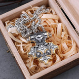 Plus Minus Co Vintage Viking Odin Raven Mjolnir Thor's Hammer Necklace, view 2