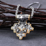 Plus Minus Co Vintage Viking Odin Raven Mjolnir Thor's Hammer Necklace, view 3