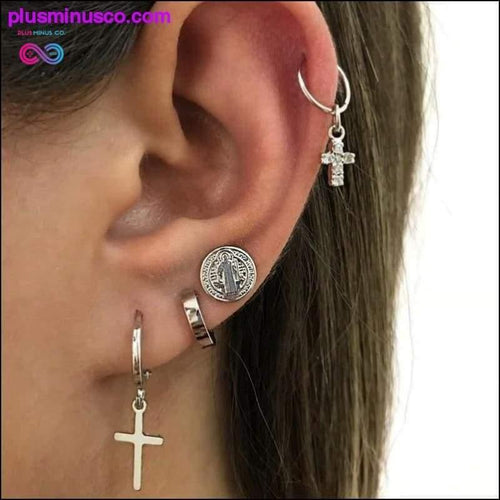 Plus Minus Co Vintage Virgin Mary Crystal Cross Drop Earrings