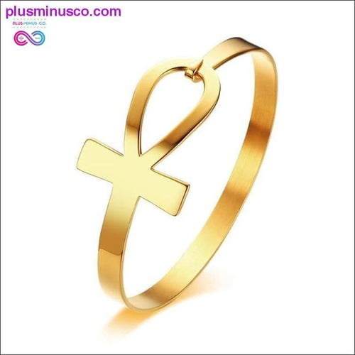Plus Minus Co Ankh Cross Bracelet for Women Stainless Steel Key of Life