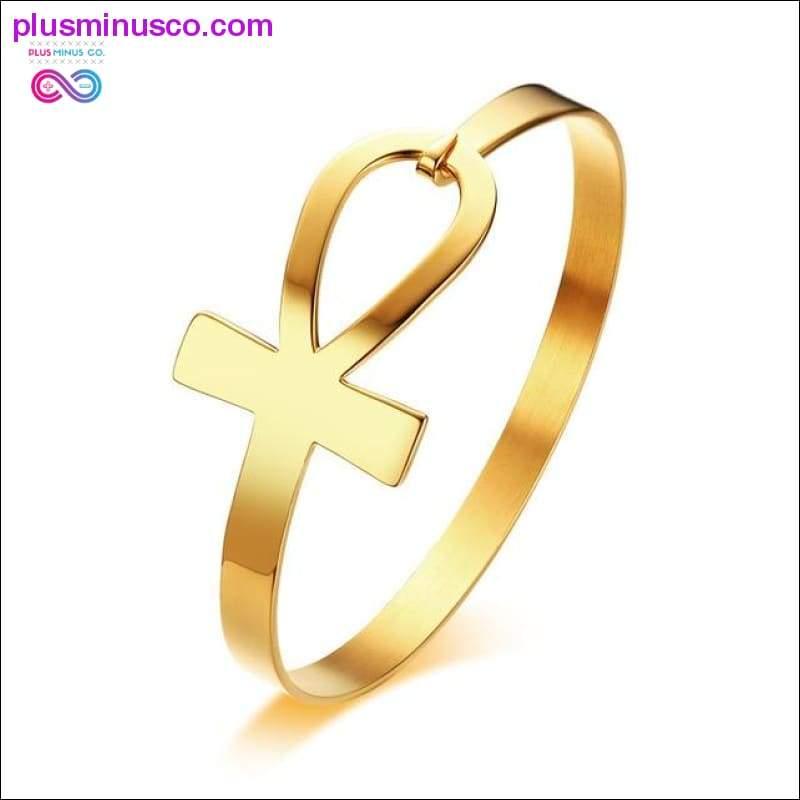 Plus Minus Co Ankh Cross Bracelet for Women Stainless Steel Key of Life