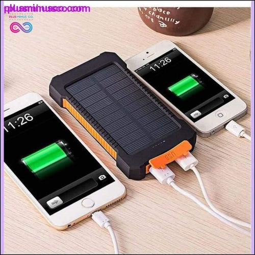 Plus Minus Co Waterproof Solar Power Charger 2 USB Ports 30000mAh with LED