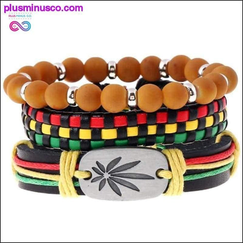 Plus Minus Co Weed Beaded Brown Handmade Woven Leather Bracelet