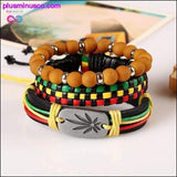 Plus Minus Co Weed Beaded Brown Handmade Woven Leather Bracelet, view 2