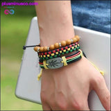Plus Minus Co Weed Beaded Brown Handmade Woven Leather Bracelet, view 3