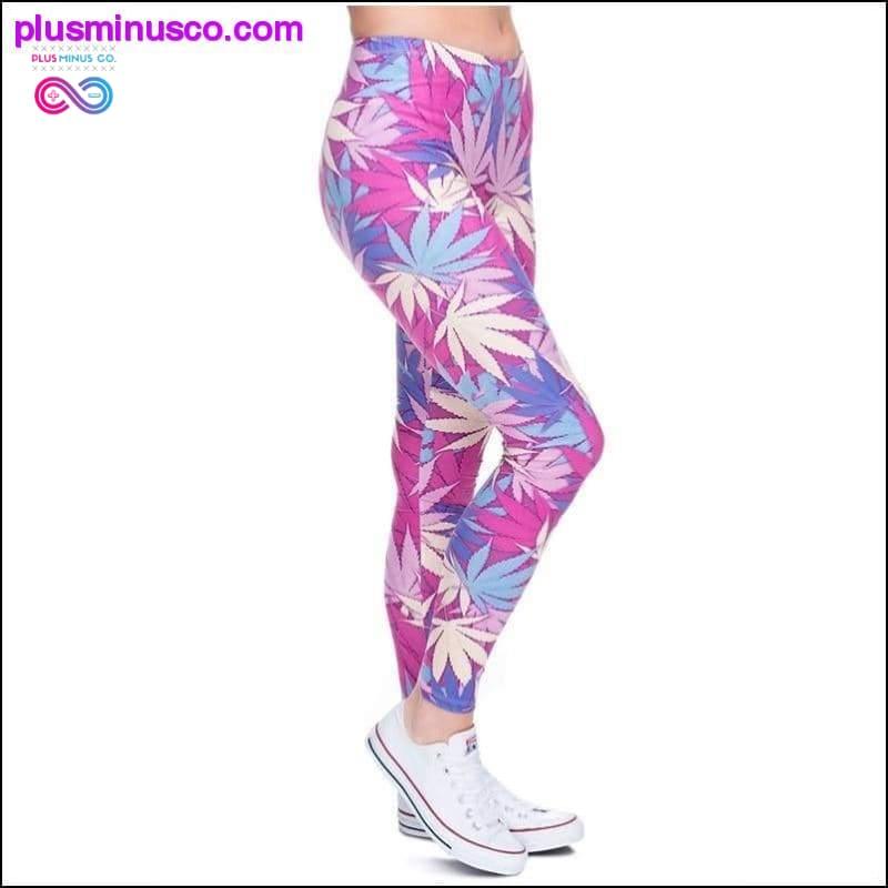 Plus Minus Co Weed Pink Leaves Print Women Leggings Fitness Breathable