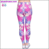 Plus Minus Co Weed Pink Leaves Print Women Leggings Fitness Breathable, view 3