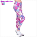 Plus Minus Co Weed Pink Leaves Print Women Leggings Fitness Breathable, view 4