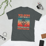 Plus Minus Co Welder Do it in all positions with 100% penetration Unisex Tee, view 3