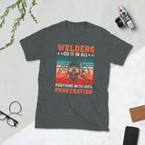 Plus Minus Co Welder Do it in all positions with 100% penetration Unisex Tee, view 3