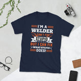 Plus Minus Co Welder I am welder i can't fix stupid Unisex Tee, view 2