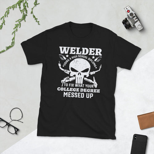 Plus Minus Co Welder using a high school diploma Unisex Tee