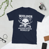 Plus Minus Co Welder using a high school diploma Unisex Tee, view 2
