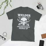 Plus Minus Co Welder using a high school diploma Unisex Tee, view 3