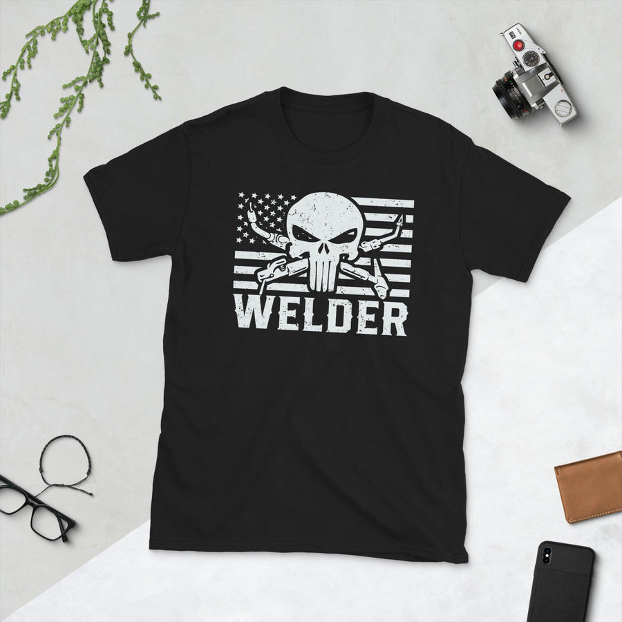 Plus Minus Co Welder Vintage American Flag Unisex Tee