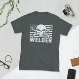Plus Minus Co Welder Vintage American Flag Unisex Tee, view 3