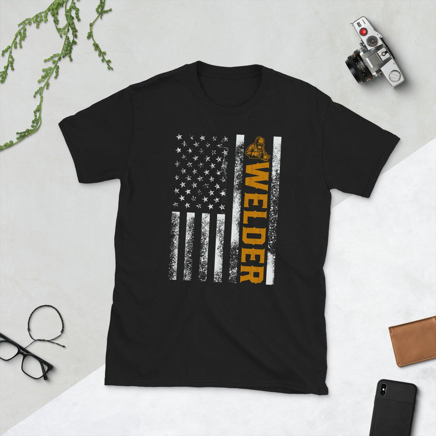 Plus Minus Co Welder Vintage American Flag Unisex Tee