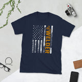 Plus Minus Co Welder Vintage American Flag Unisex Tee, view 2