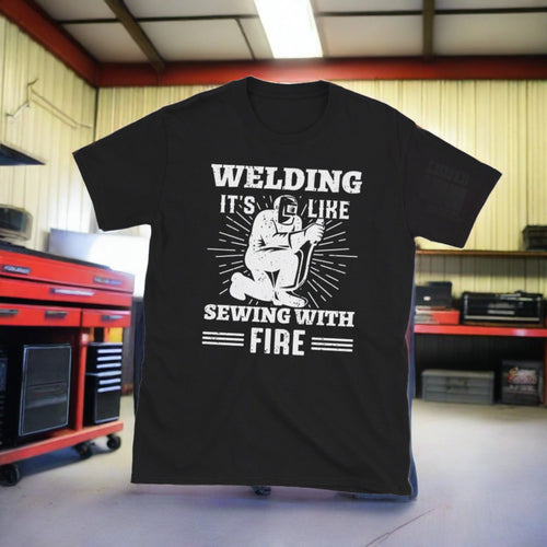 Plus Minus Co Welding its like sewing with fire Unisex Tee