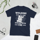 Plus Minus Co Welding its like sewing with fire Unisex Tee, view 2