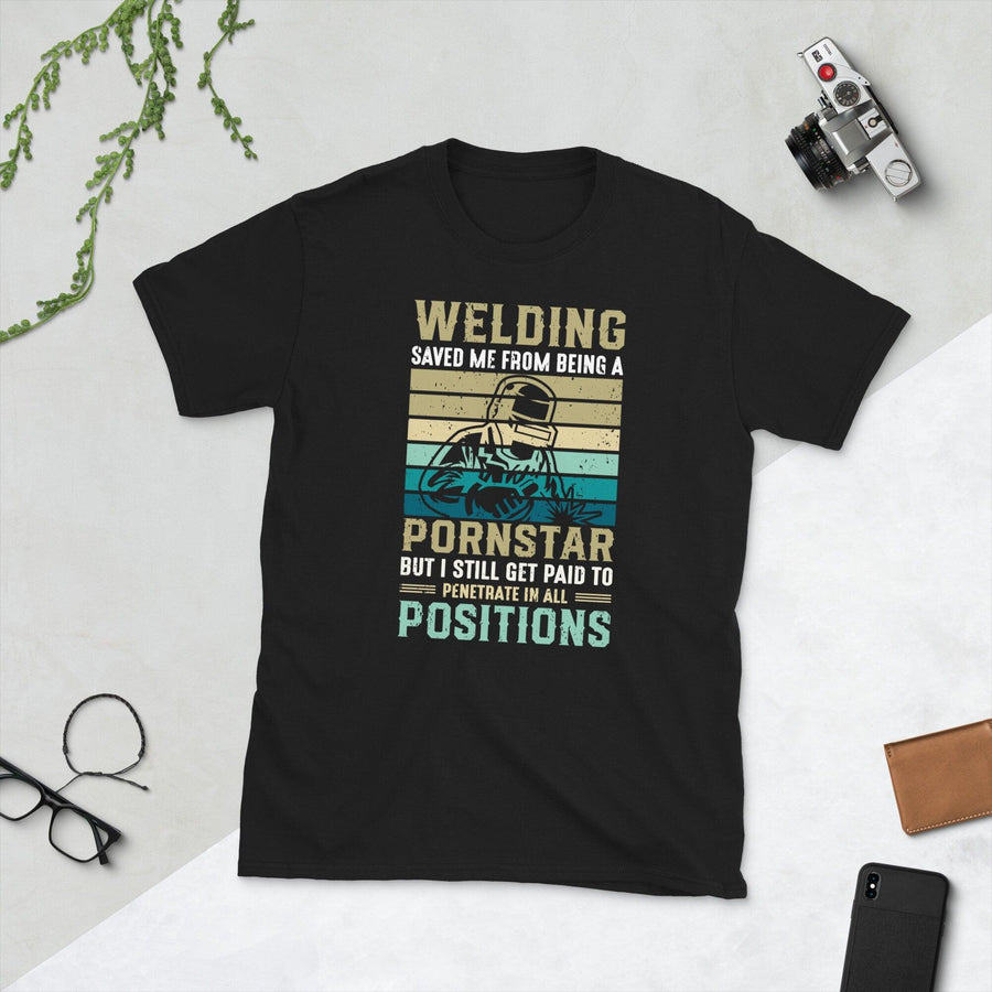 Plus Minus Co Welding saved me from being a porn star Unisex Tee
