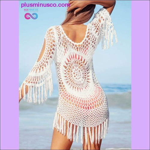 Plus Minus Co White Crochet Bikini Cover Up with Fringe Trim Women Sexy