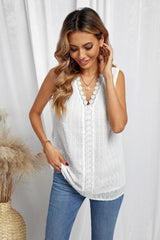 Plus Minus Co White Crochet V Neck Textured Tank Top, view 3