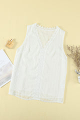 Plus Minus Co White Crochet V Neck Textured Tank Top, view 6