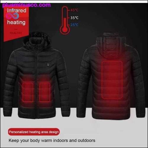 Plus Minus Co Winter Warm Hiking Jackets Men Women Smart Thermostat Hooded