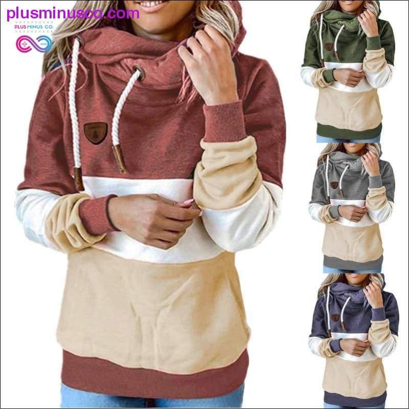 Plus Minus Co Winter women Contrast Stitching hooded Turtleneck Casual