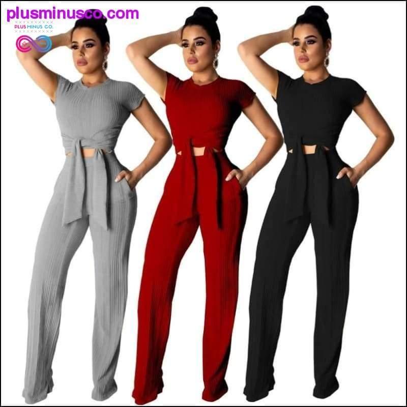 Plus Minus Co Women bandage o-neck long sleeve crop top full pants